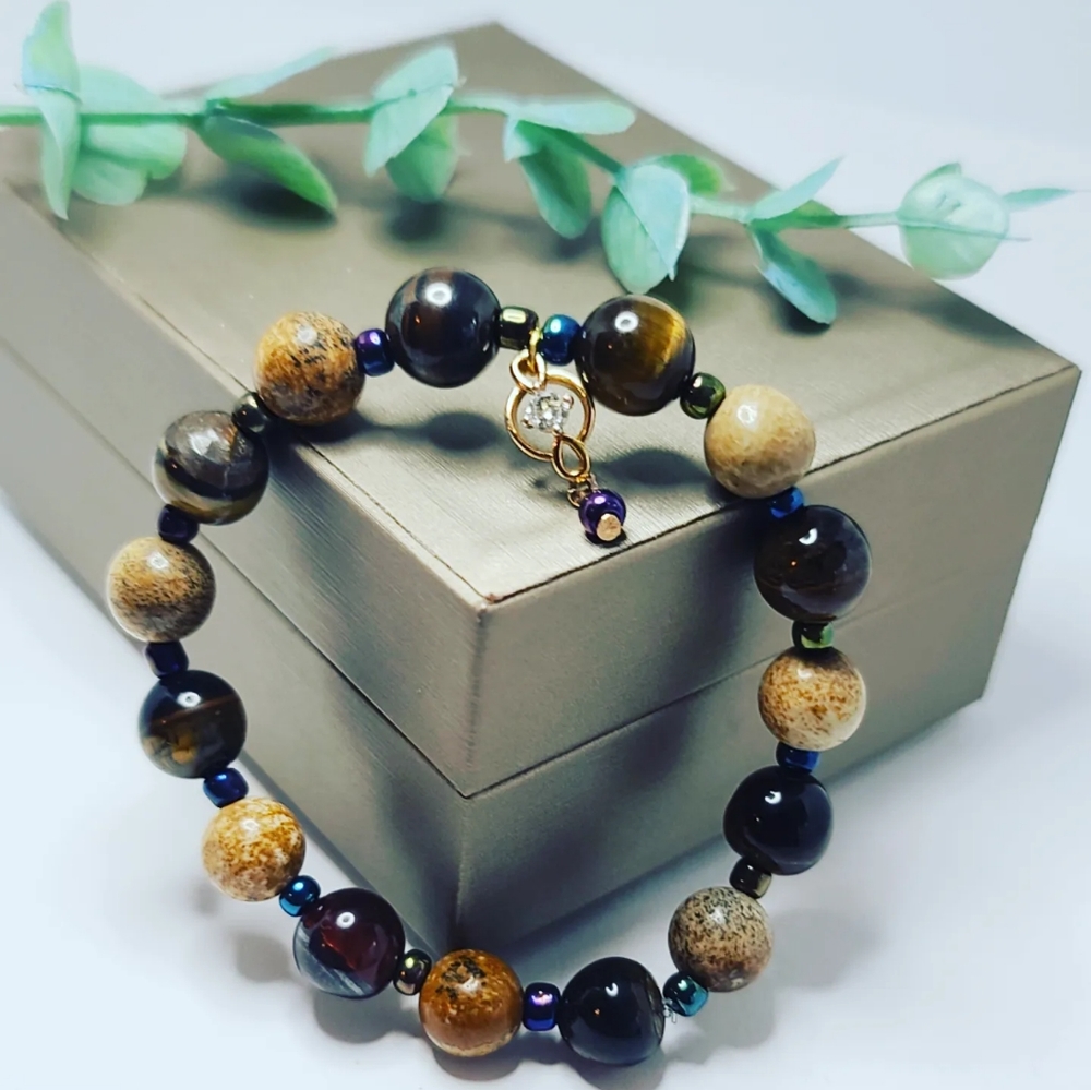 Tiger eye, Picture Jasper bracelet